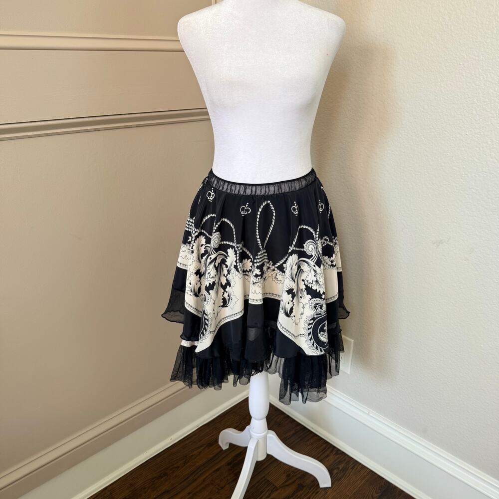Deborah Lindquist Upcycled Vintage Scarf Skirt Black White One of a Kind XS/S
